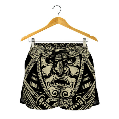 Samurai Warrior Mask Print Women's Shorts
