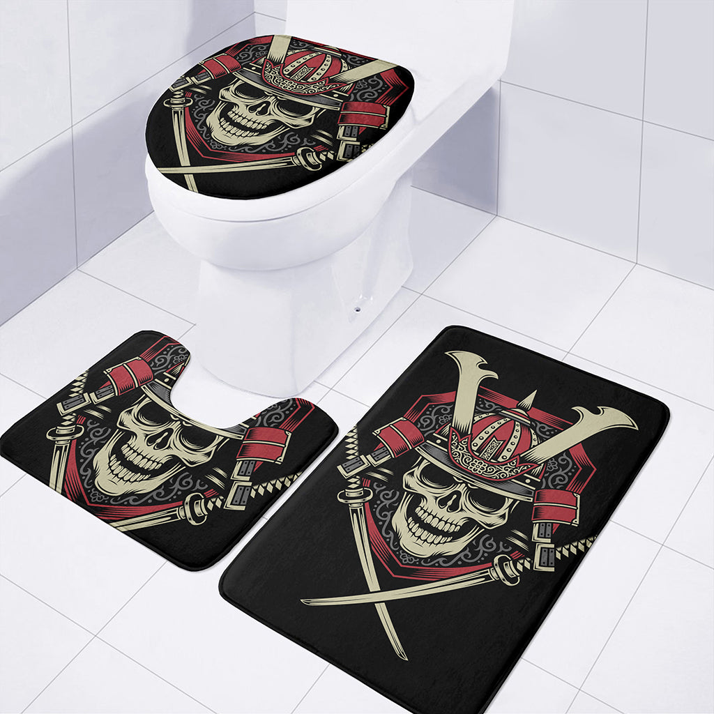 Samurai Warrior Skull Print 3 Piece Bath Mat Set