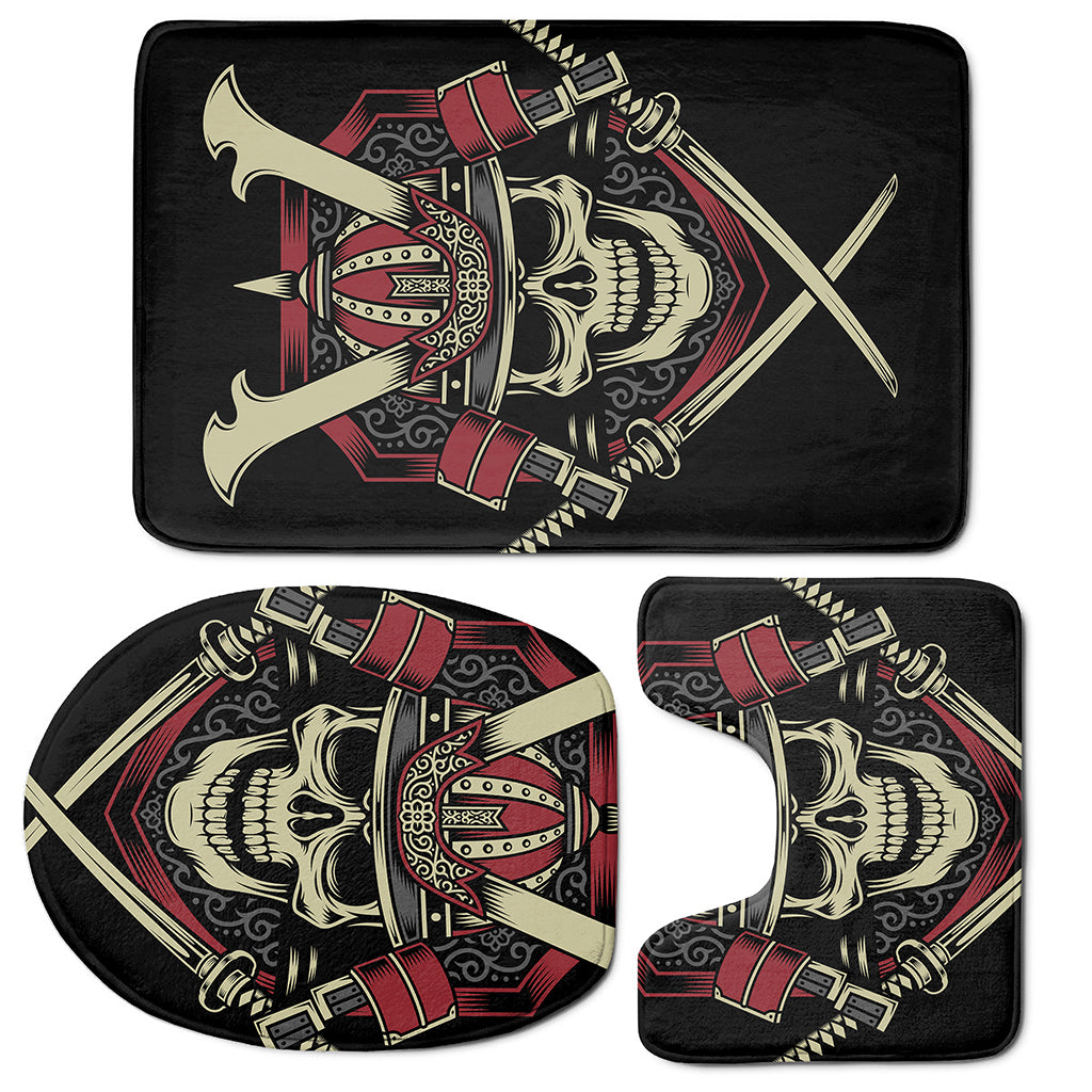 Samurai Warrior Skull Print 3 Piece Bath Mat Set