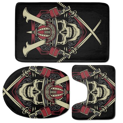 Samurai Warrior Skull Print 3 Piece Bath Mat Set
