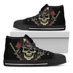 Samurai Warrior Skull Print Black High Top Shoes