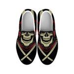 Samurai Warrior Skull Print Black Slip On Shoes