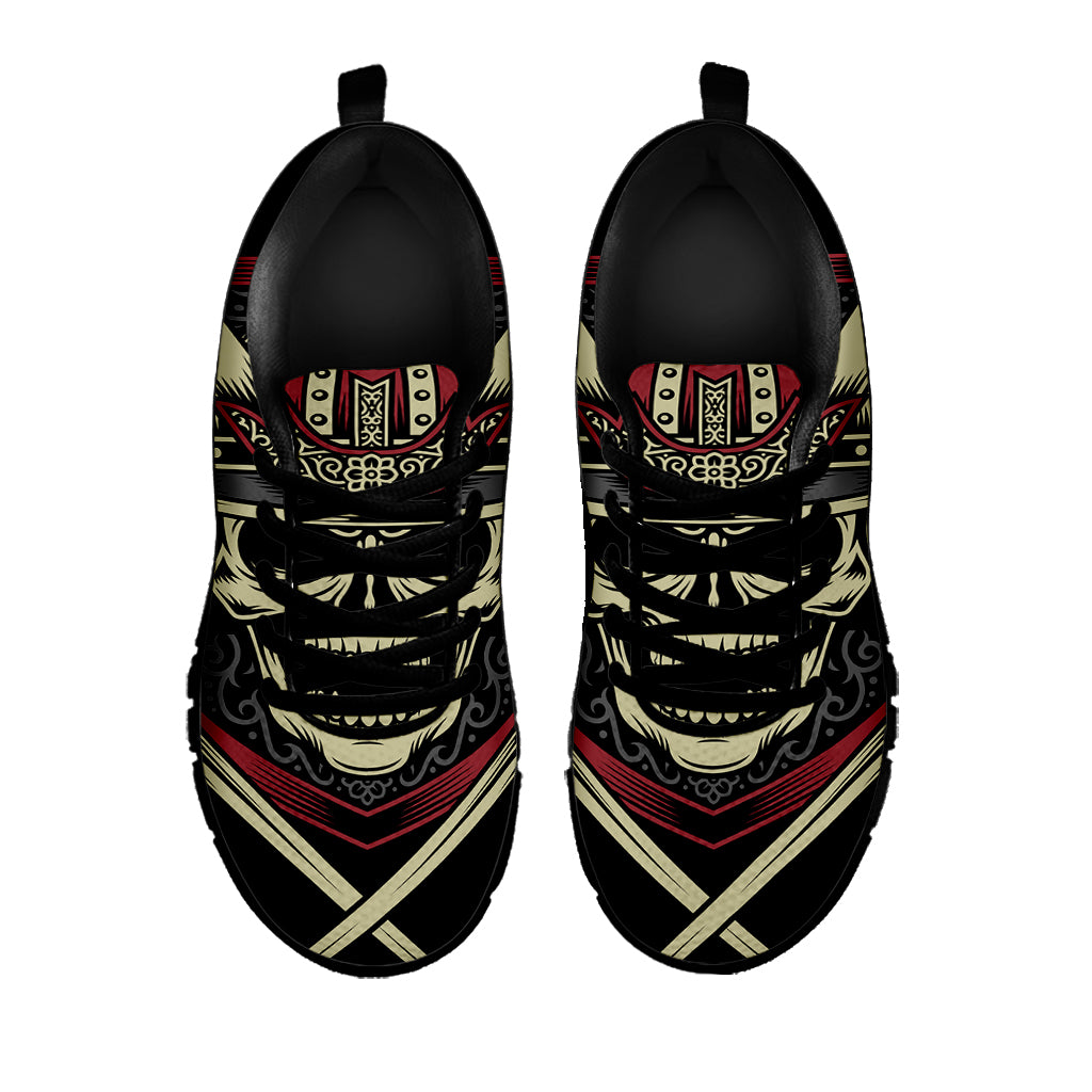 Samurai Warrior Skull Print Black Sneakers