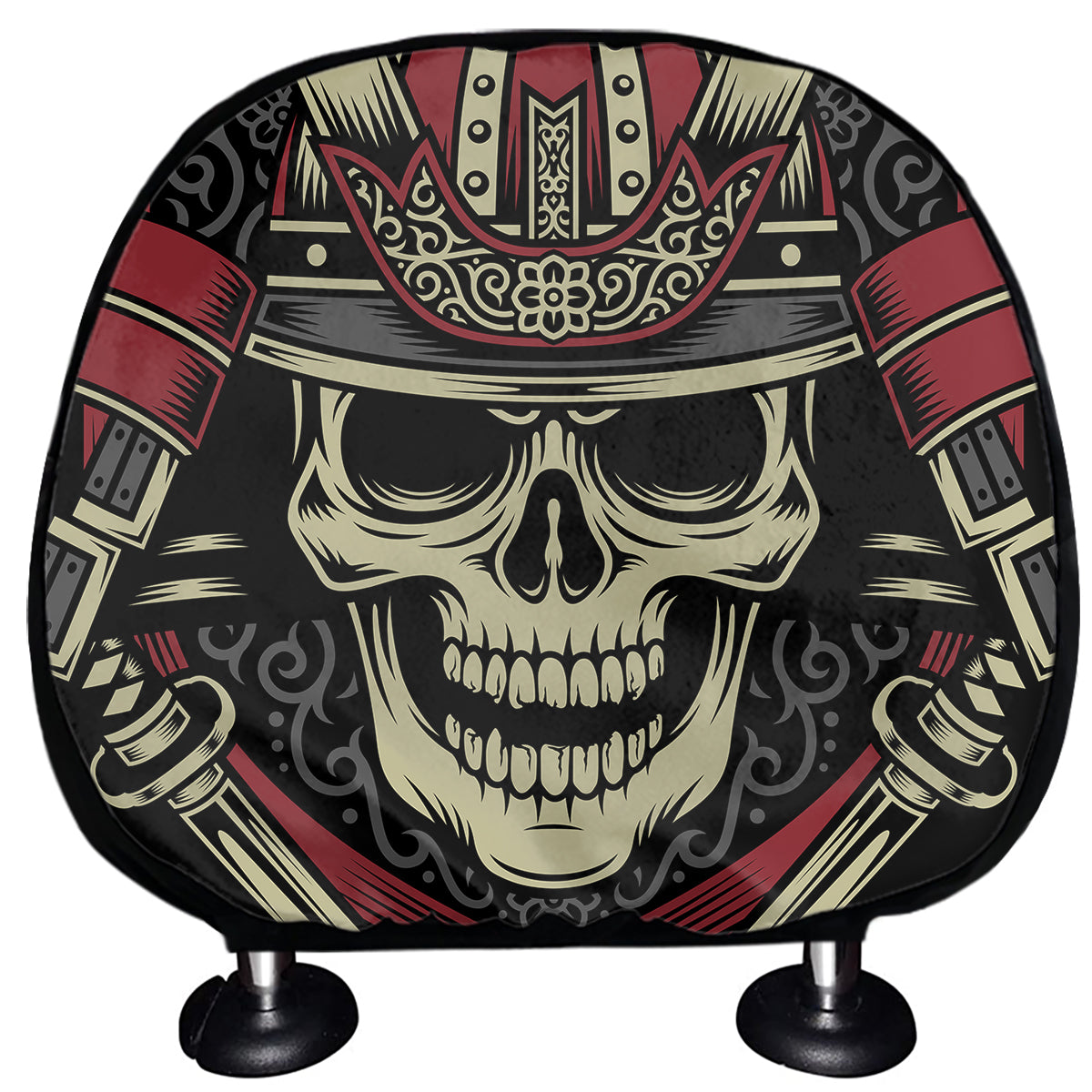 Samurai Warrior Skull Print Car Headrest Covers