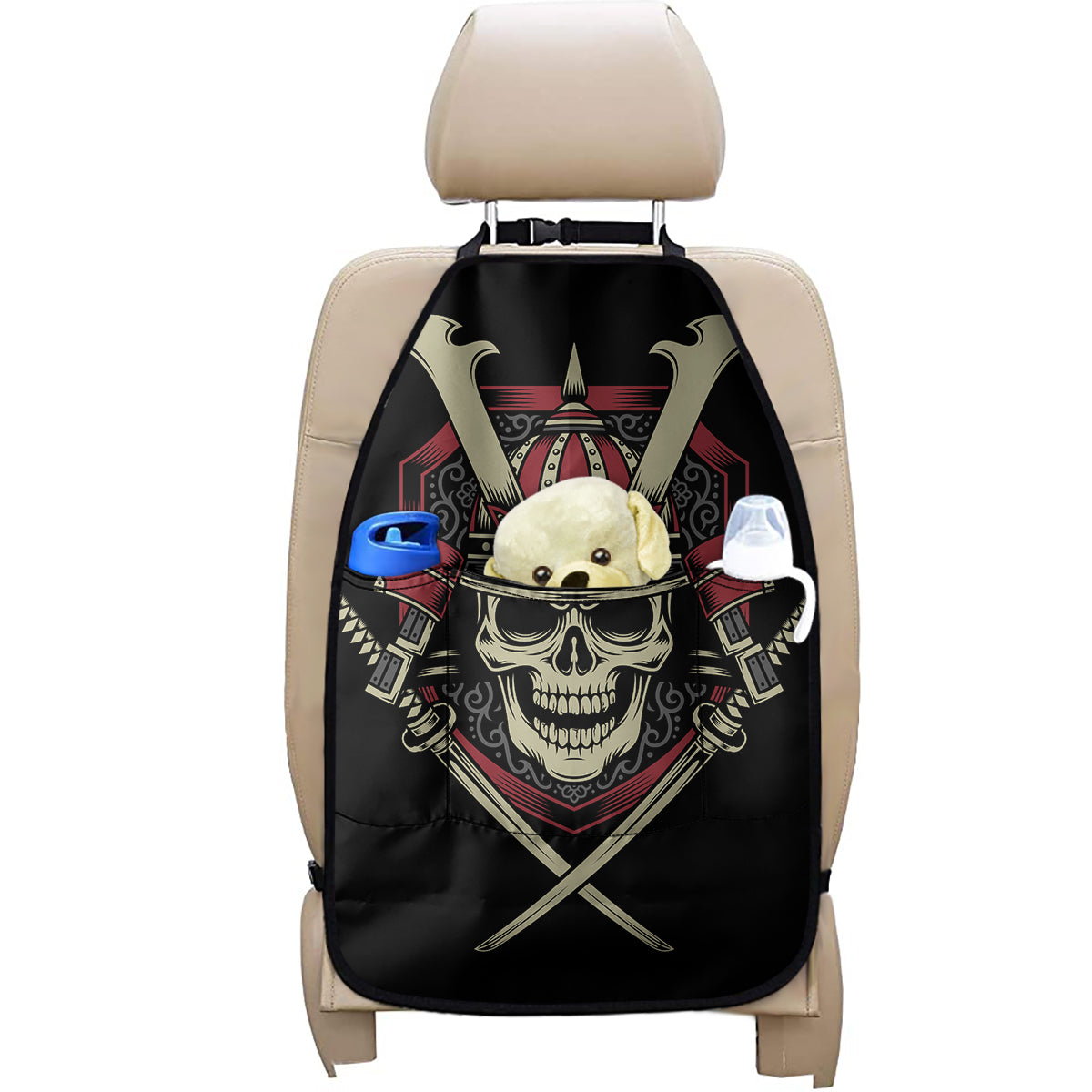 Samurai Warrior Skull Print Car Seat Organizers