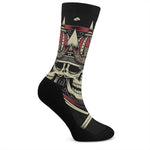 Samurai Warrior Skull Print Crew Socks