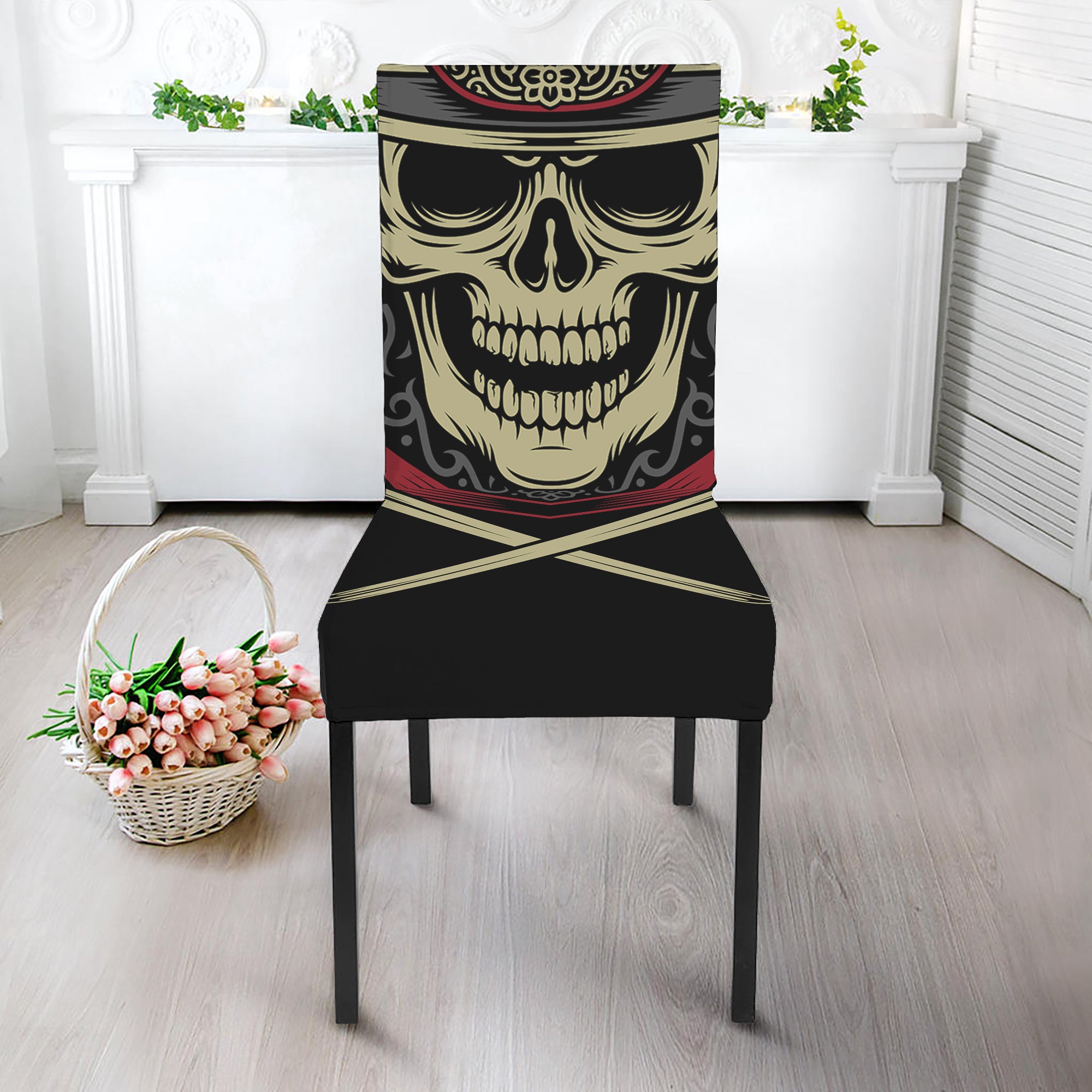 Samurai Warrior Skull Print Dining Chair Slipcover