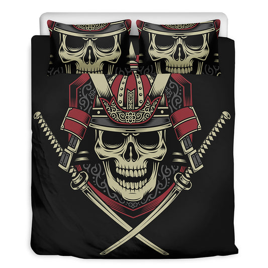 Samurai Warrior Skull Print Duvet Cover Bedding Set