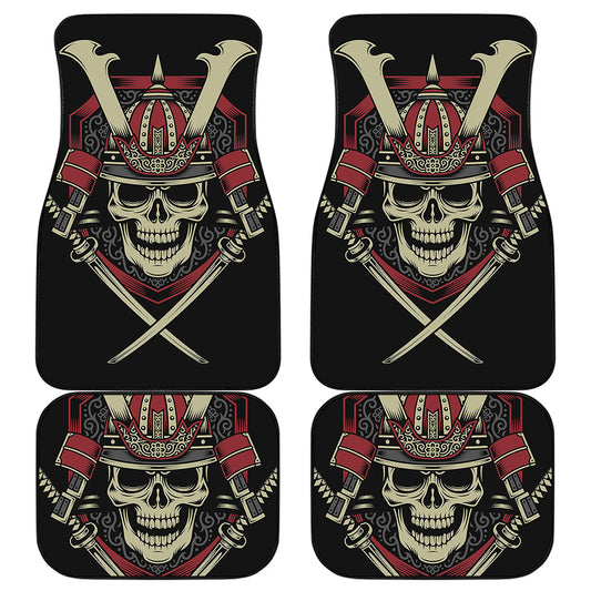 Samurai Warrior Skull Print Front and Back Car Floor Mats