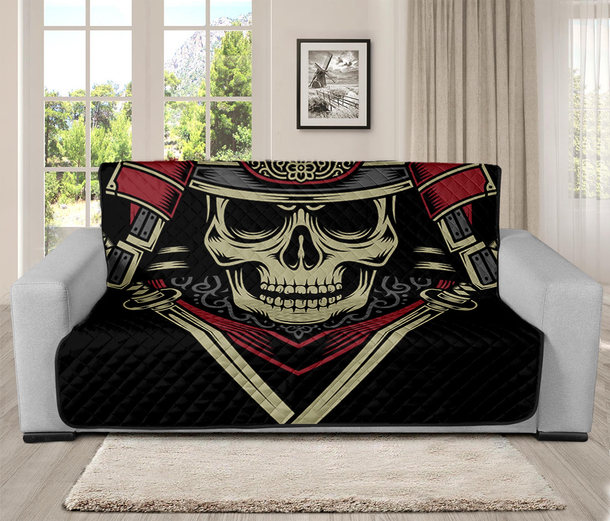 Samurai Warrior Skull Print Futon Protector