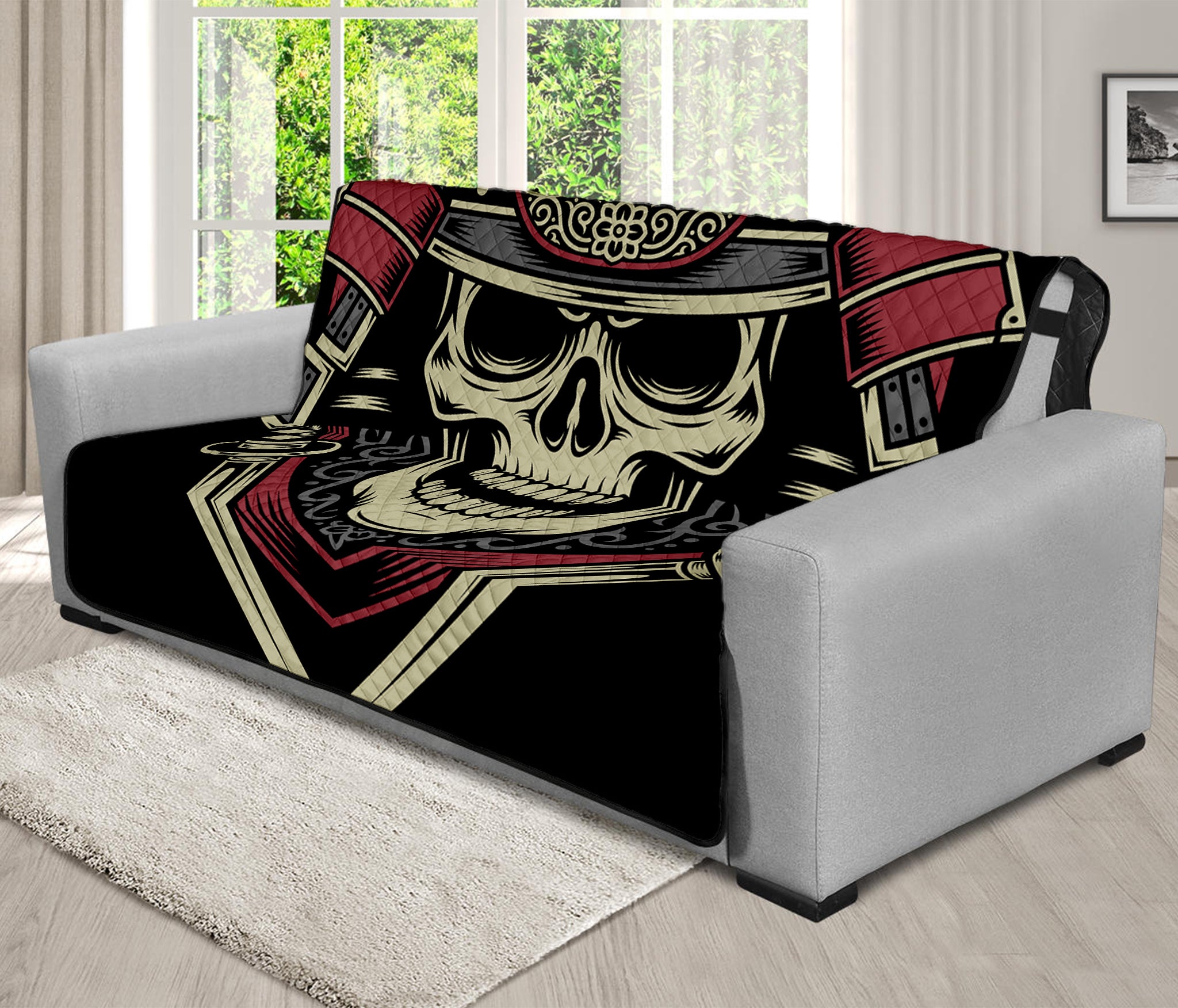 Samurai Warrior Skull Print Futon Protector