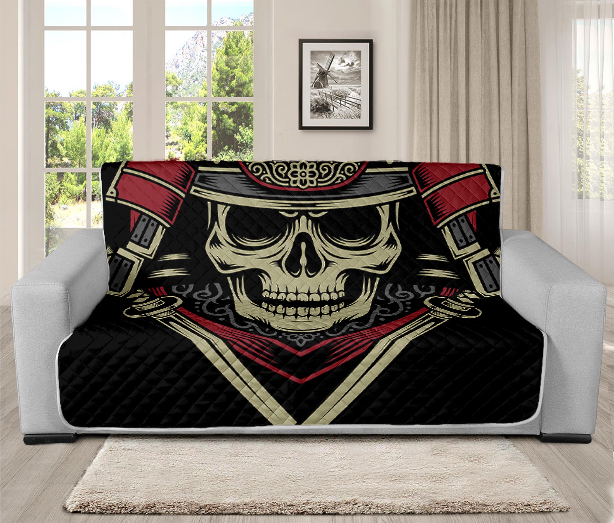 Samurai Warrior Skull Print Futon Protector