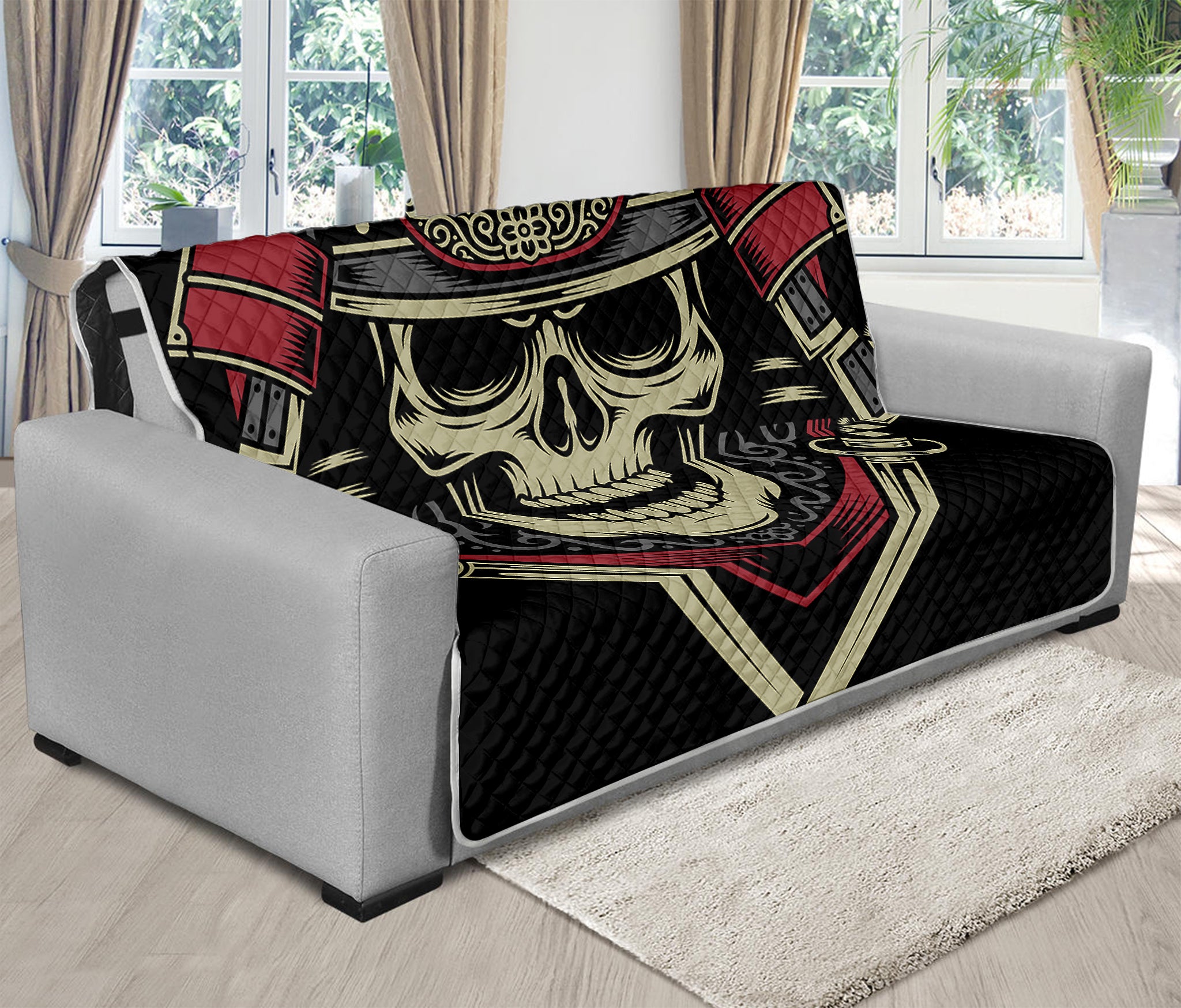 Samurai Warrior Skull Print Futon Protector