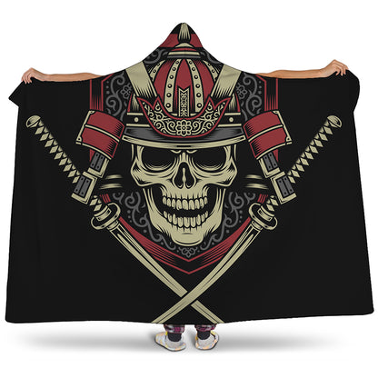 Samurai Warrior Skull Print Hooded Blanket