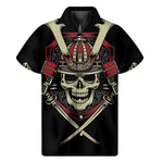Samurai Warrior Skull Print Men's Short Sleeve Shirt