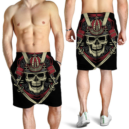Samurai Warrior Skull Print Men's Shorts