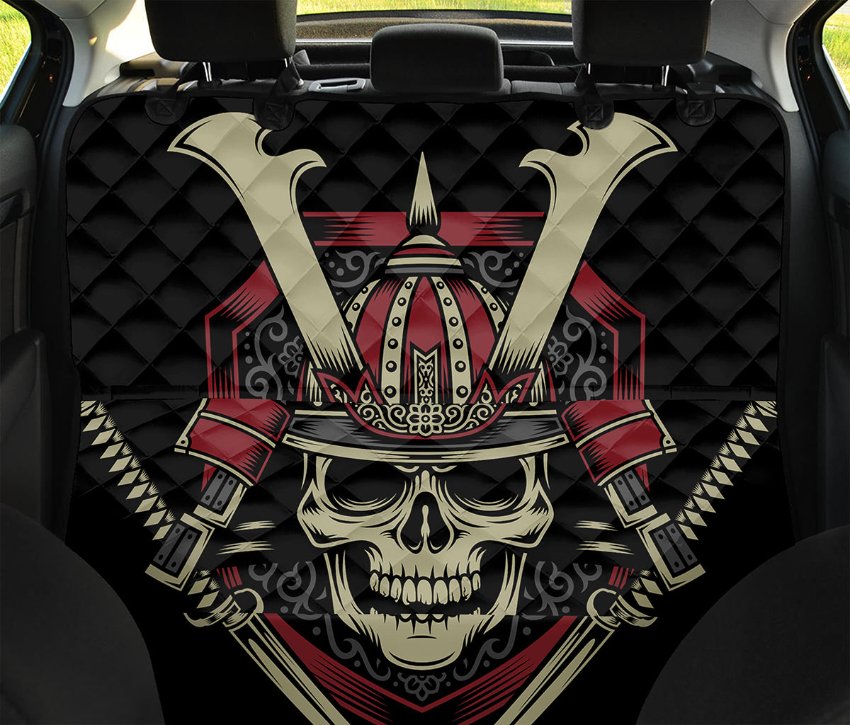 Samurai Warrior Skull Print Pet Car Back Seat Cover