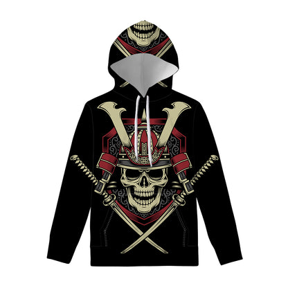 Samurai Warrior Skull Print Pullover Hoodie