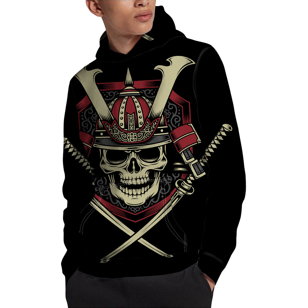 Samurai Warrior Skull Print Pullover Hoodie