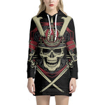 Samurai Warrior Skull Print Pullover Hoodie Dress