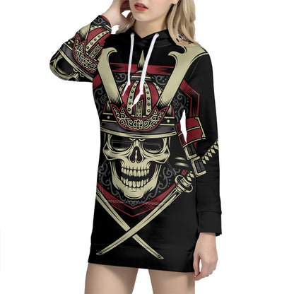 Samurai Warrior Skull Print Pullover Hoodie Dress