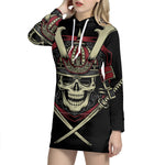 Samurai Warrior Skull Print Pullover Hoodie Dress
