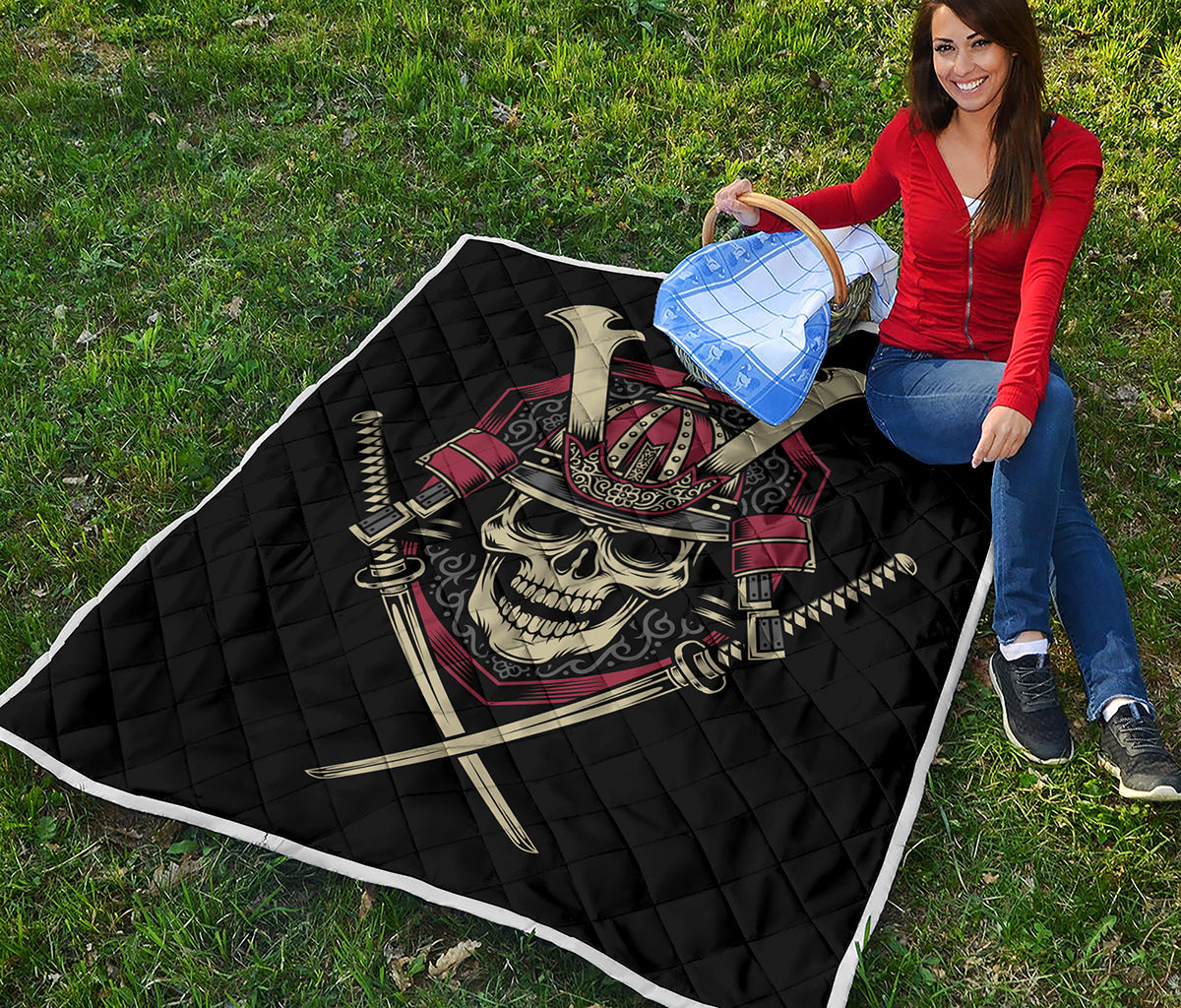 Samurai Warrior Skull Print Quilt