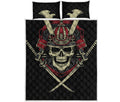 Samurai Warrior Skull Print Quilt Bed Set
