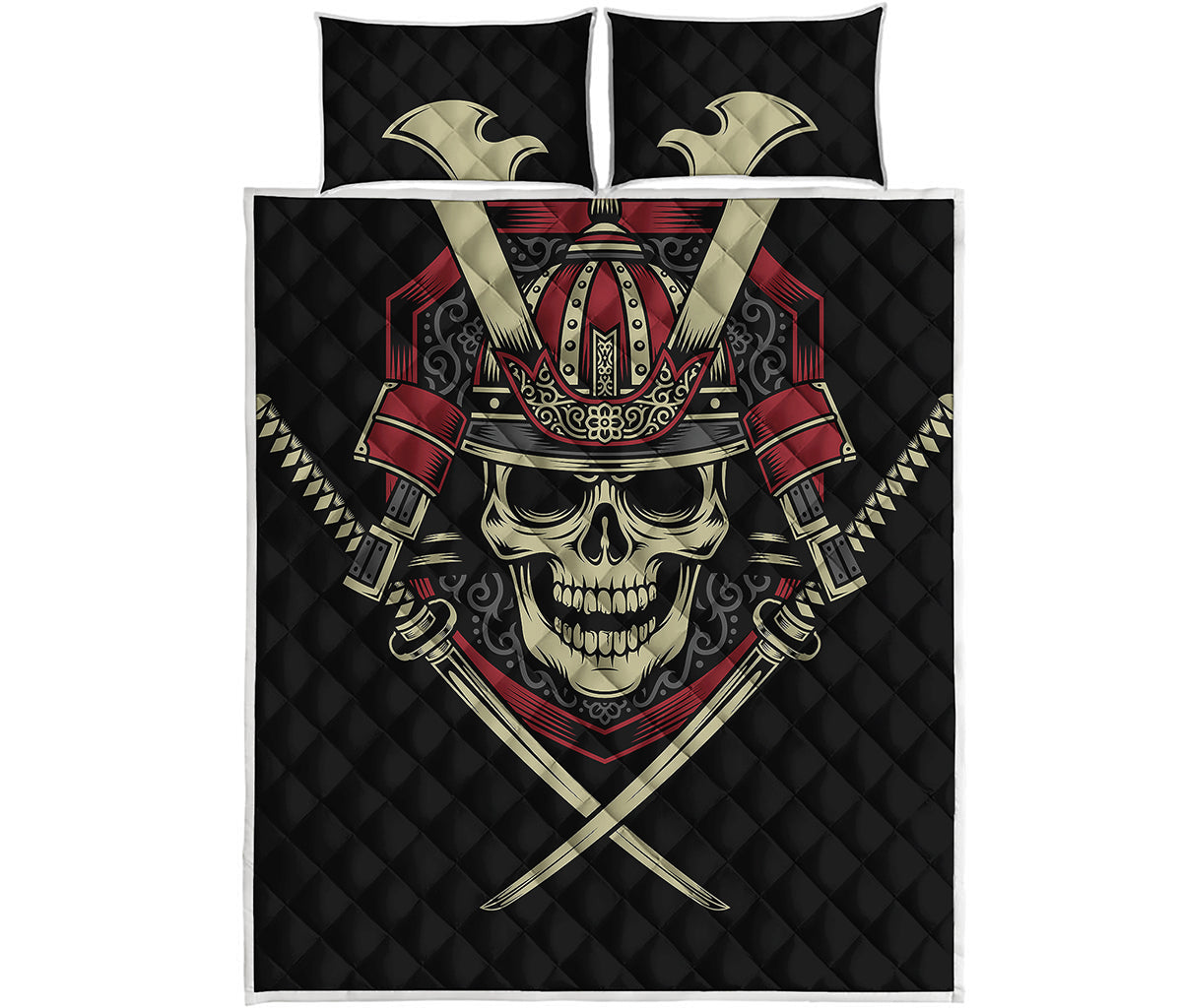 Samurai Warrior Skull Print Quilt Bed Set