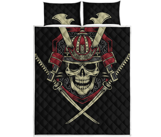 Samurai Warrior Skull Print Quilt Bed Set