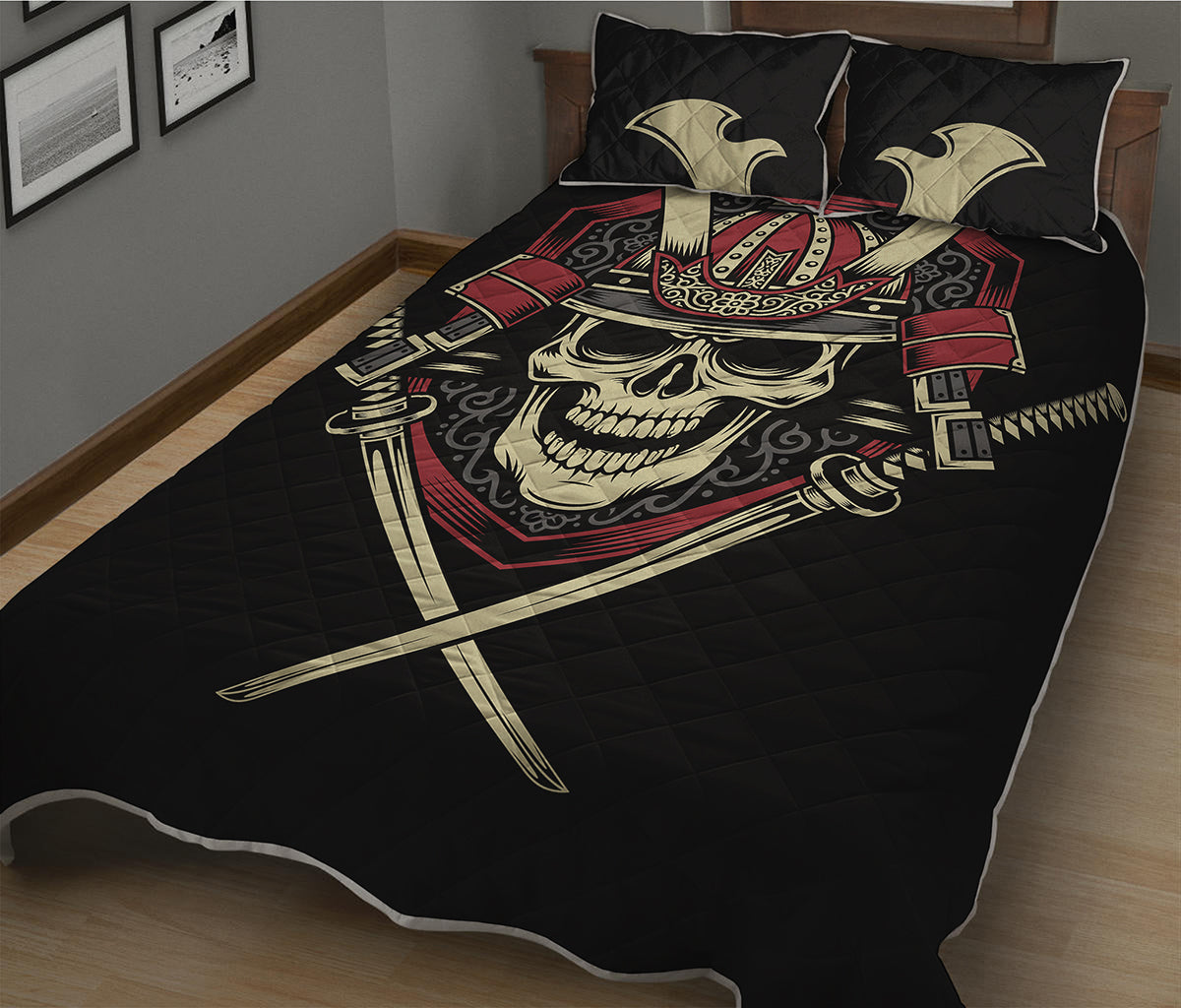 Samurai Warrior Skull Print Quilt Bed Set