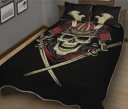 Samurai Warrior Skull Print Quilt Bed Set