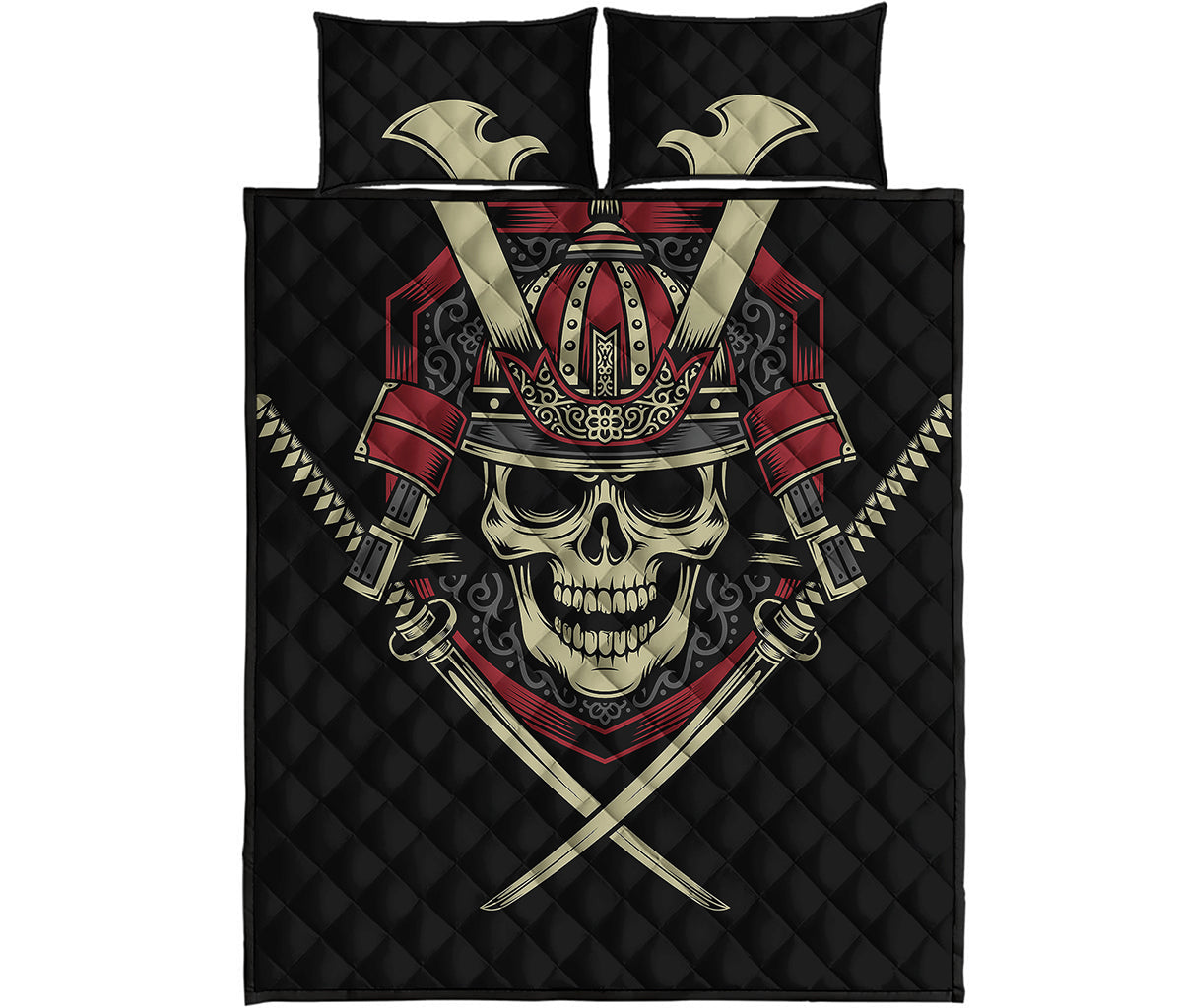 Samurai Warrior Skull Print Quilt Bed Set