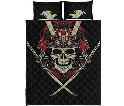 Samurai Warrior Skull Print Quilt Bed Set