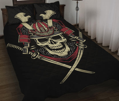 Samurai Warrior Skull Print Quilt Bed Set