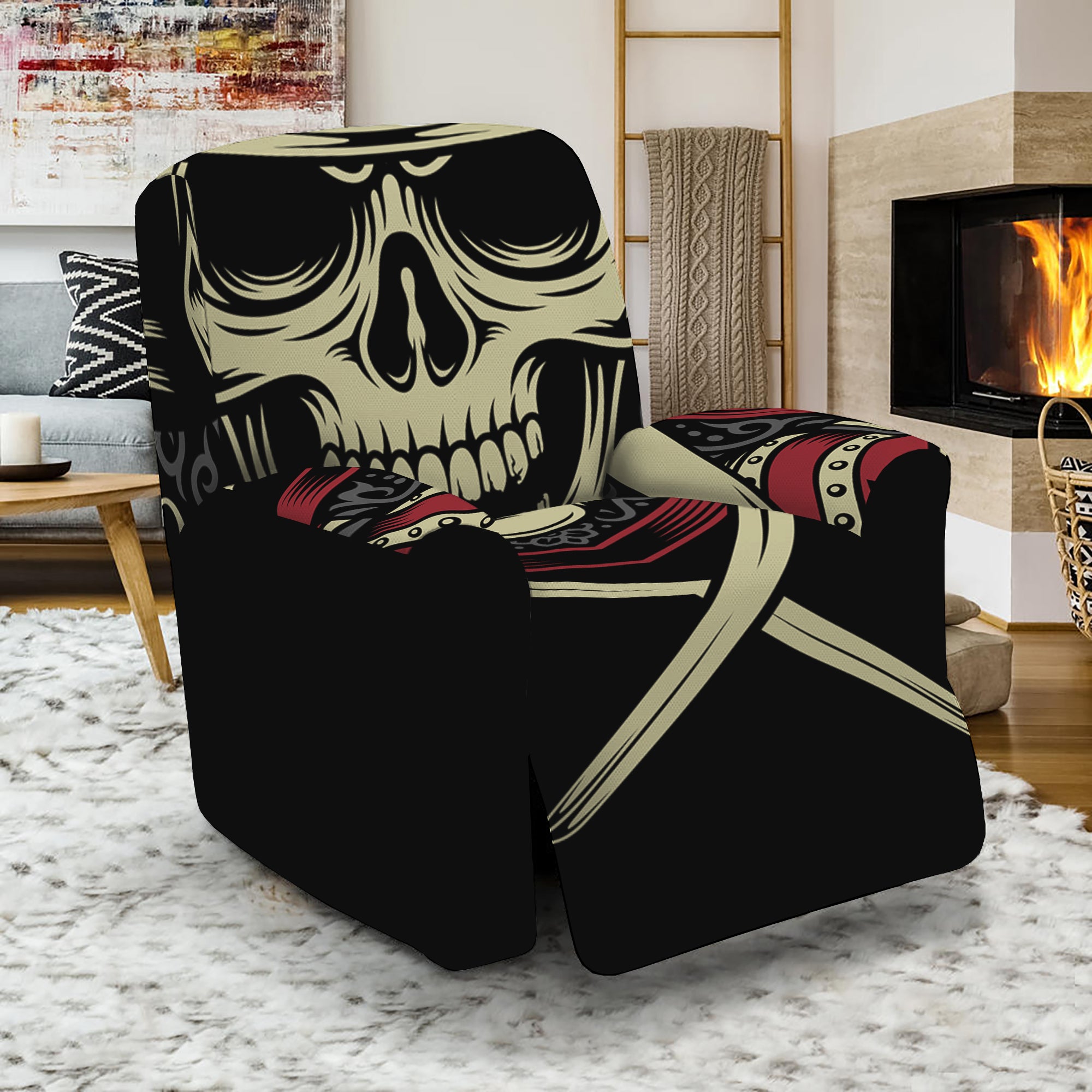 Samurai Warrior Skull Print Recliner Slipcover