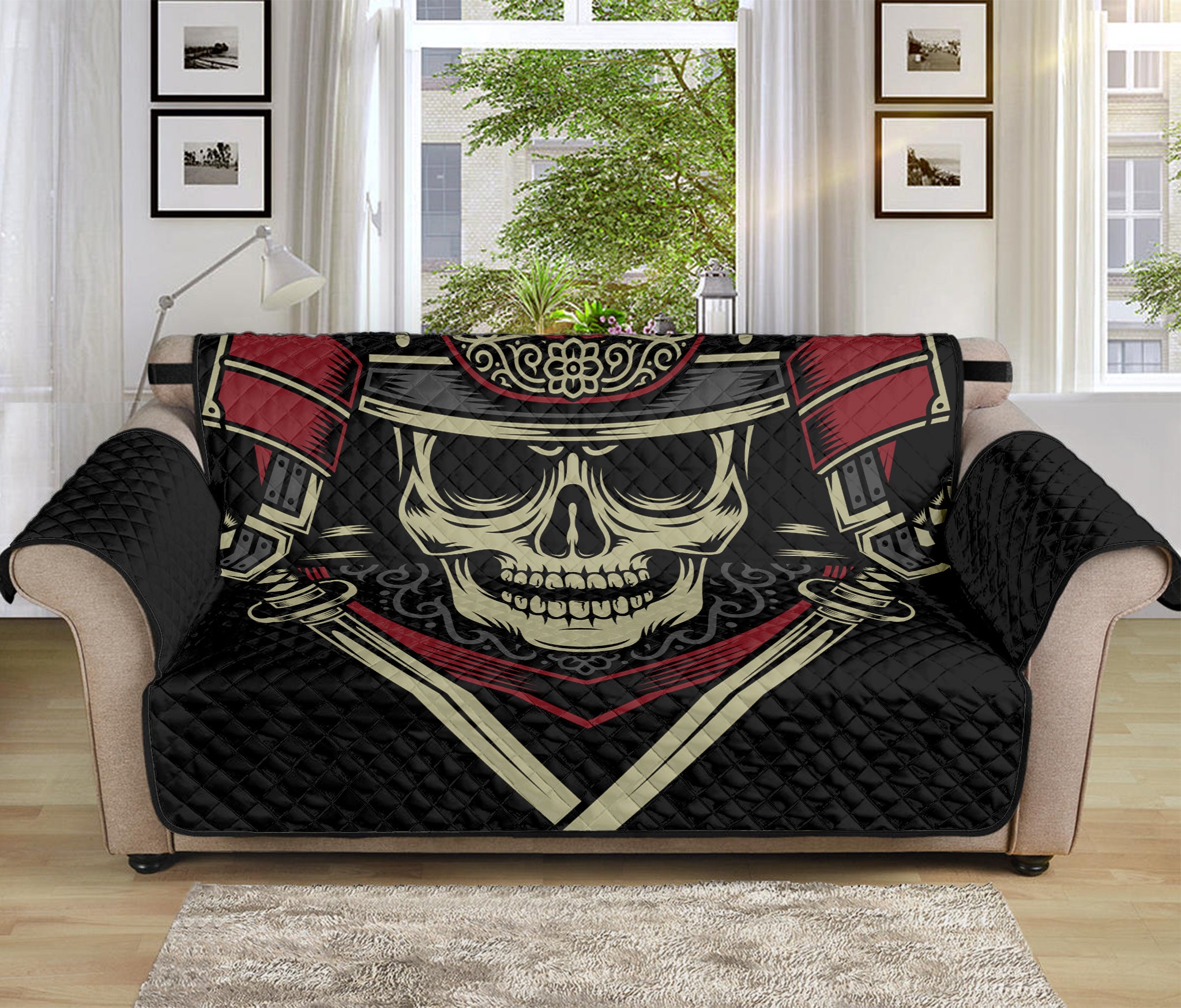 Samurai Warrior Skull Print Sofa Protector