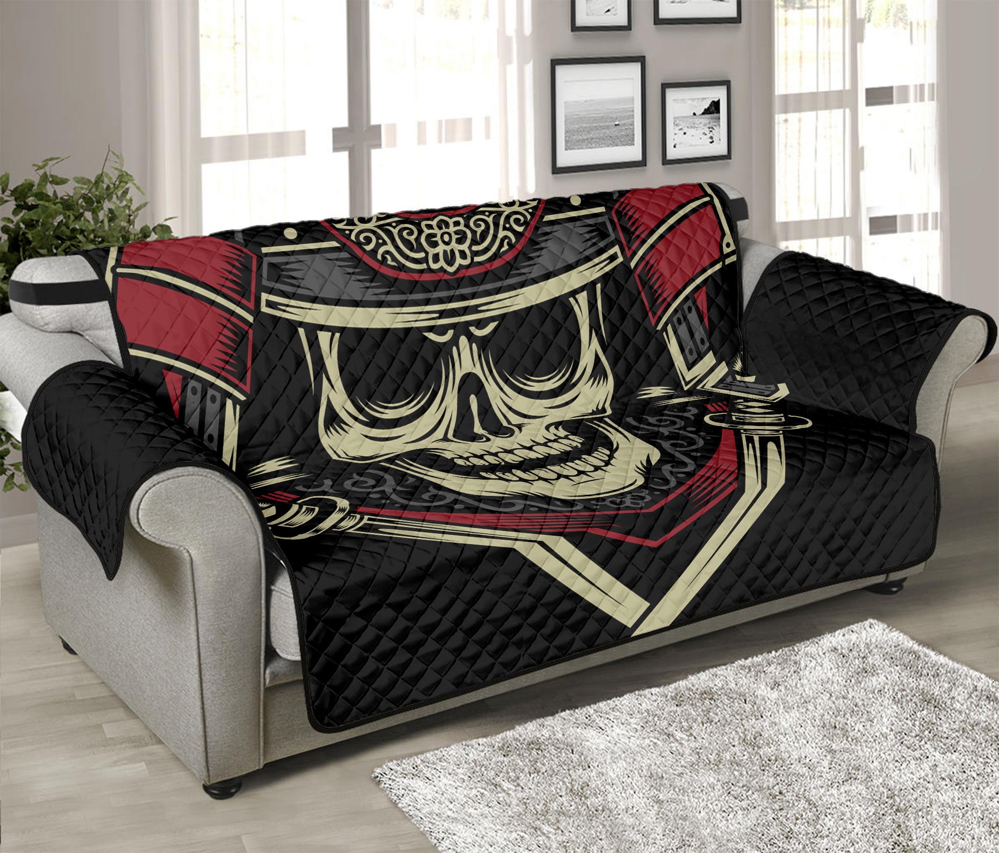 Samurai Warrior Skull Print Sofa Protector