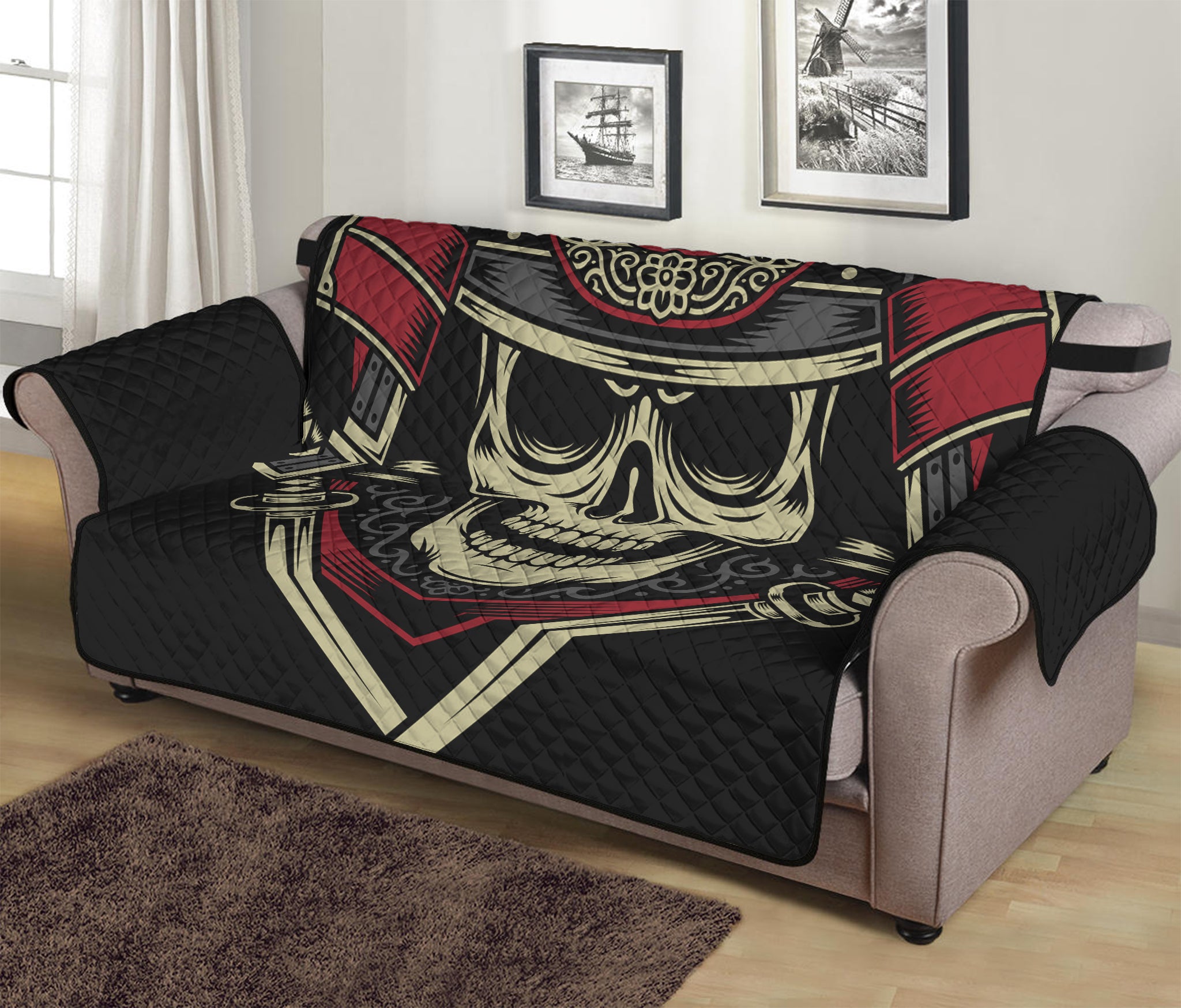 Samurai Warrior Skull Print Sofa Protector