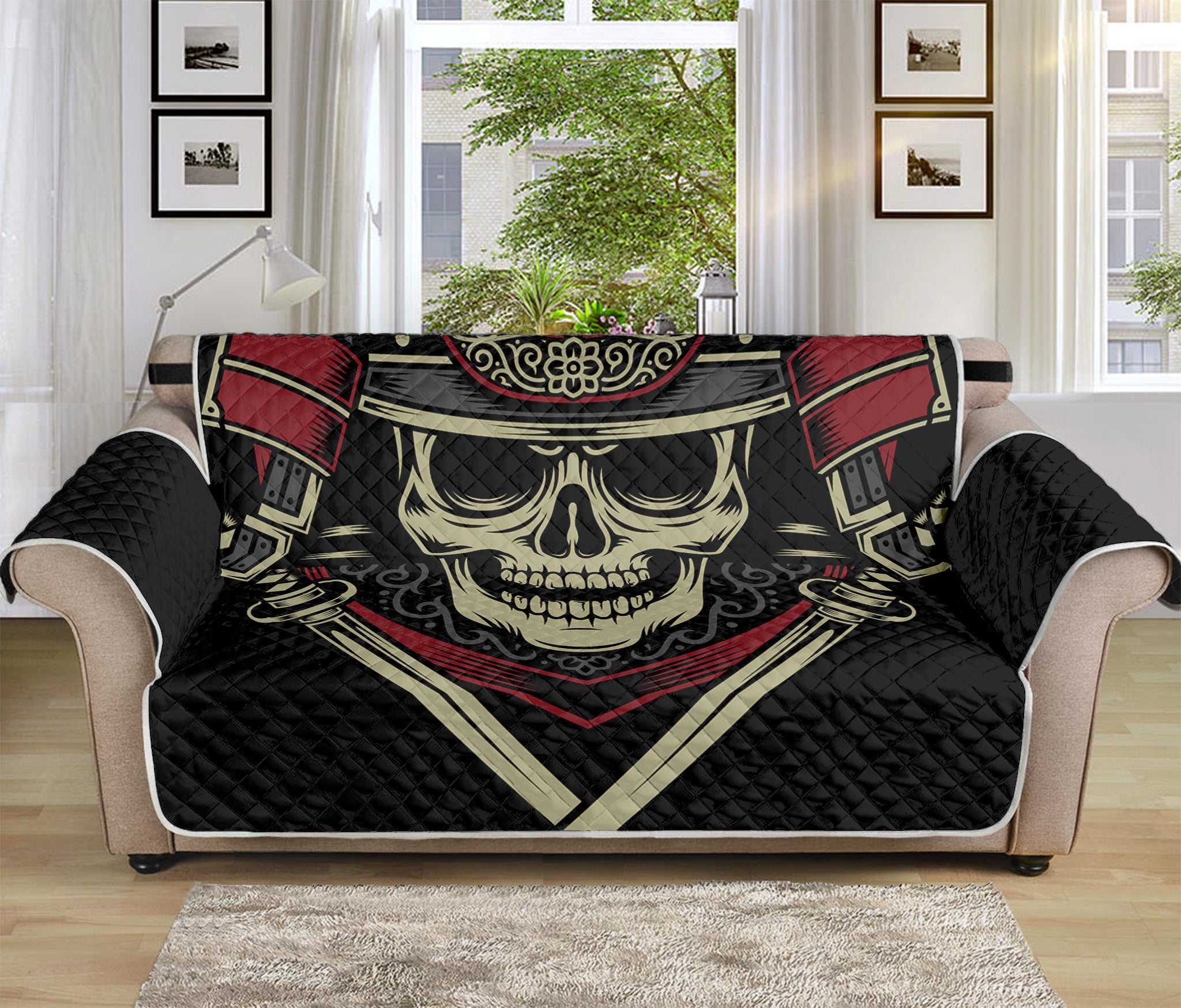 Samurai Warrior Skull Print Sofa Protector