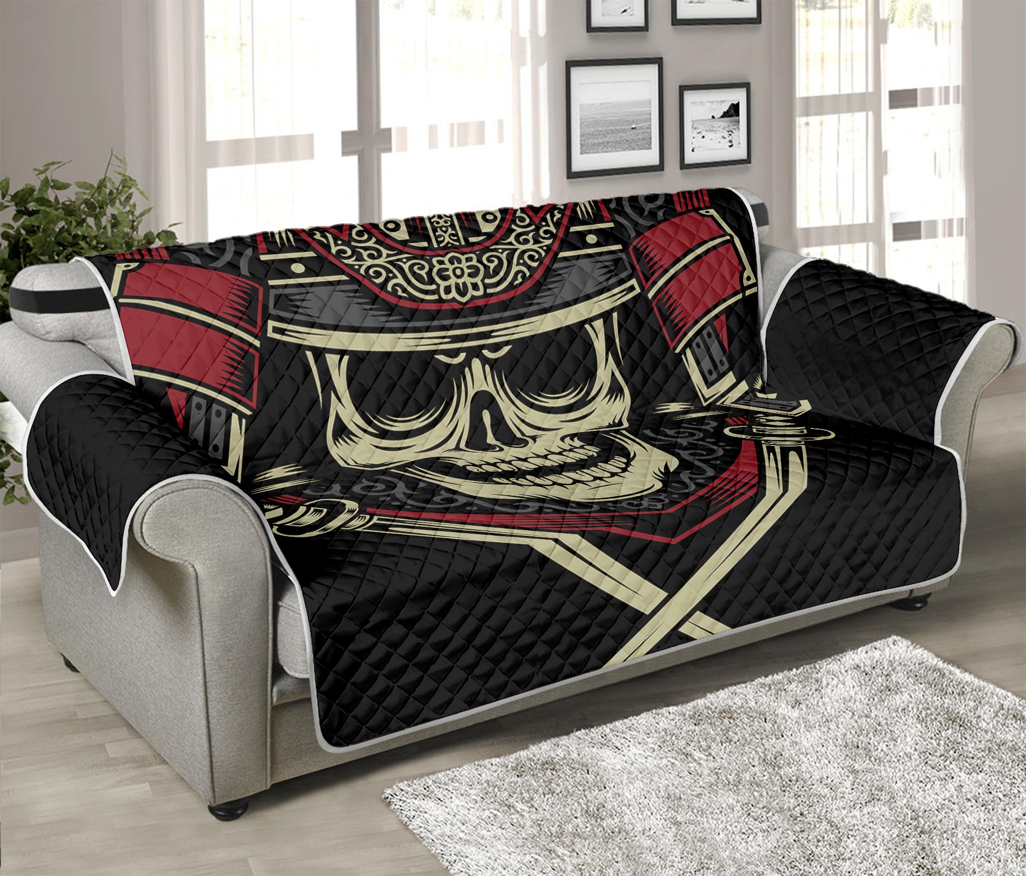 Samurai Warrior Skull Print Sofa Protector