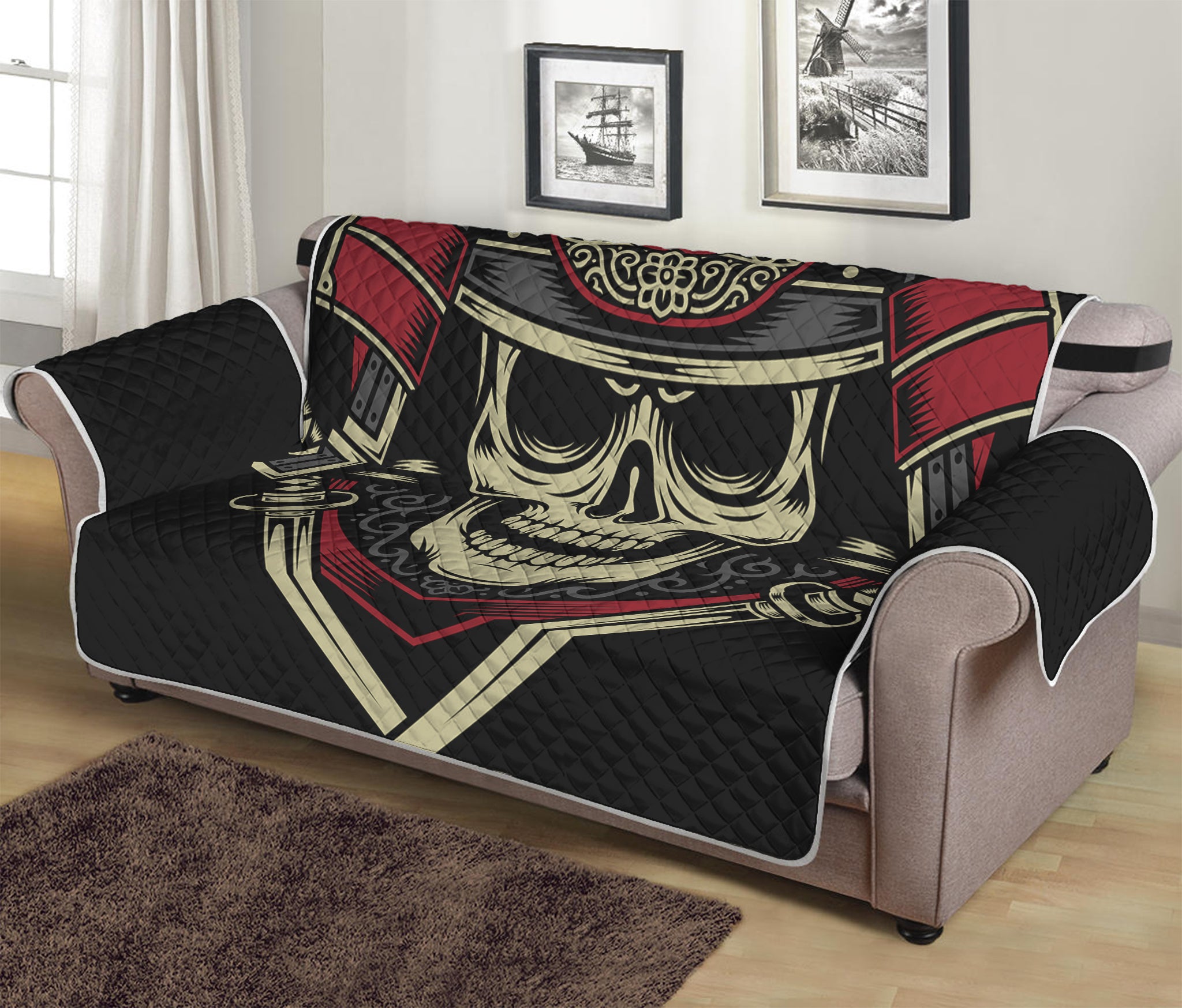 Samurai Warrior Skull Print Sofa Protector