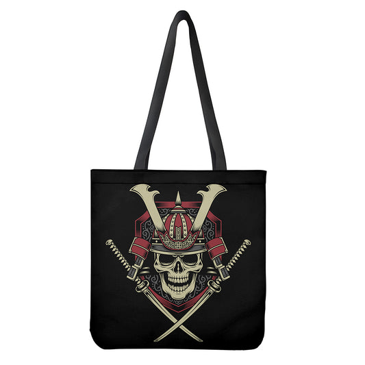 Samurai Warrior Skull Print Tote Bag