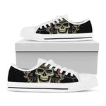 Samurai Warrior Skull Print White Low Top Shoes