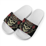 Samurai Warrior Skull Print White Slide Sandals