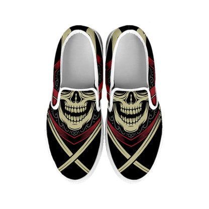 Samurai Warrior Skull Print White Slip On Shoes