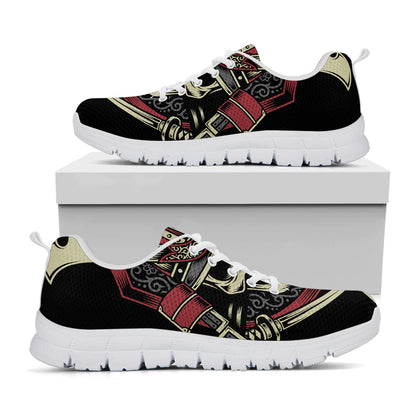 Samurai Warrior Skull Print White Sneakers