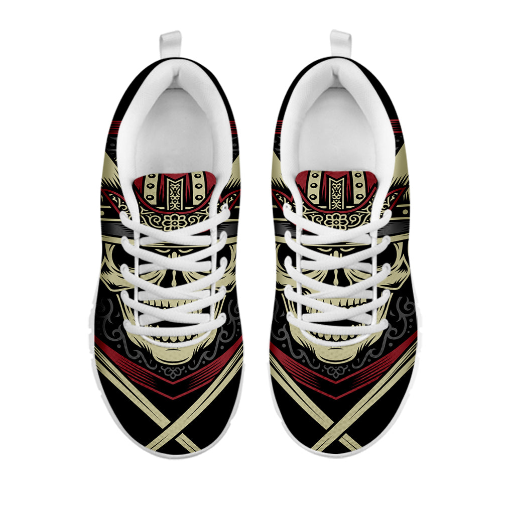 Samurai Warrior Skull Print White Sneakers