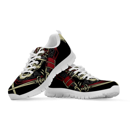 Samurai Warrior Skull Print White Sneakers