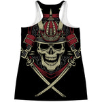 Samurai Warrior Skull Print Women's Racerback Tank Top
